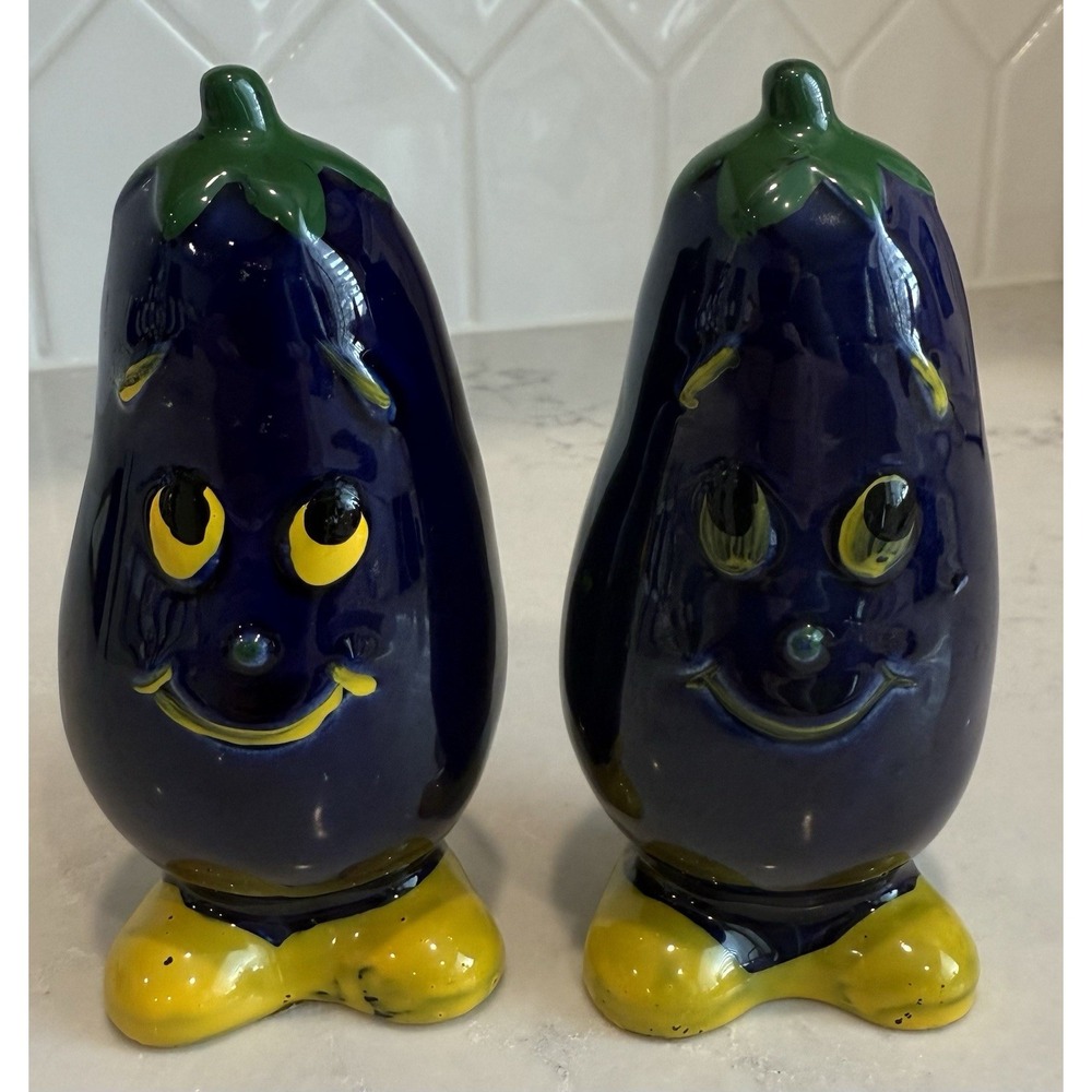 Vintage Eggplant Anthropomorphic Japan Salt And‎ Pepper Shaker Set